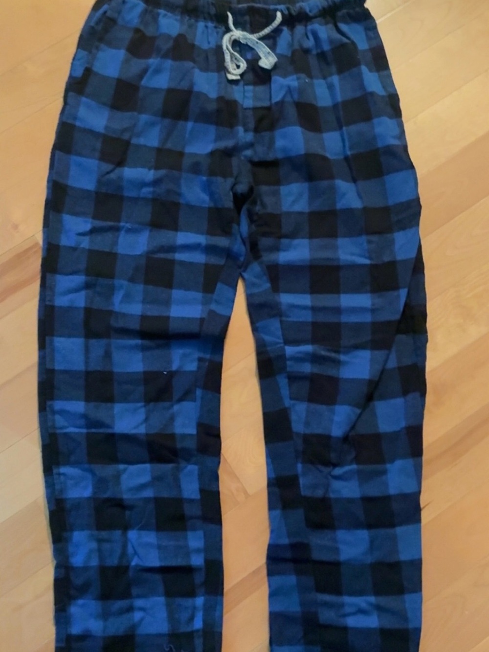 Men's Blue & Black Plaid Lounge Joggers with Drawstring